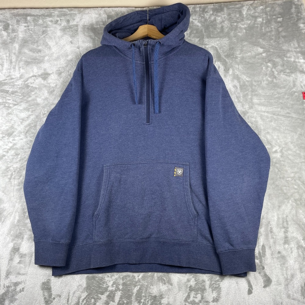 Ariat Rebar Workman 1/4 Zip Hood Men XL Blue Hoodie 10041412